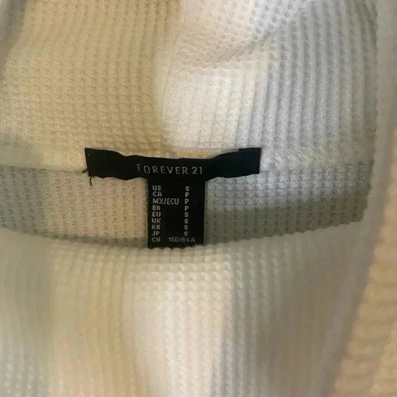 Forever 21 White Waffle Crowl Neck Cropped Hoodie Top - Picture 7 of 8